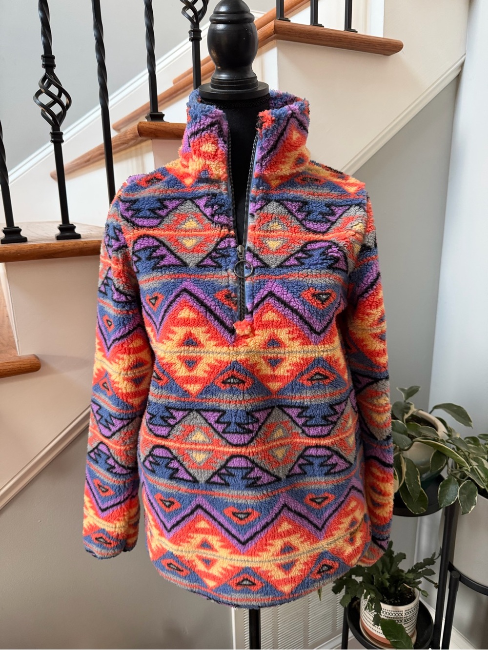NWT Colorful Aztec Print Fleece Pullover - Half Zip